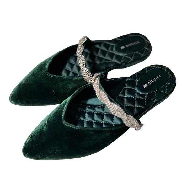 Birdies Shoes - Birdies Velvet The Swan Emerald Crystal Slide Shoes  Size 8.5